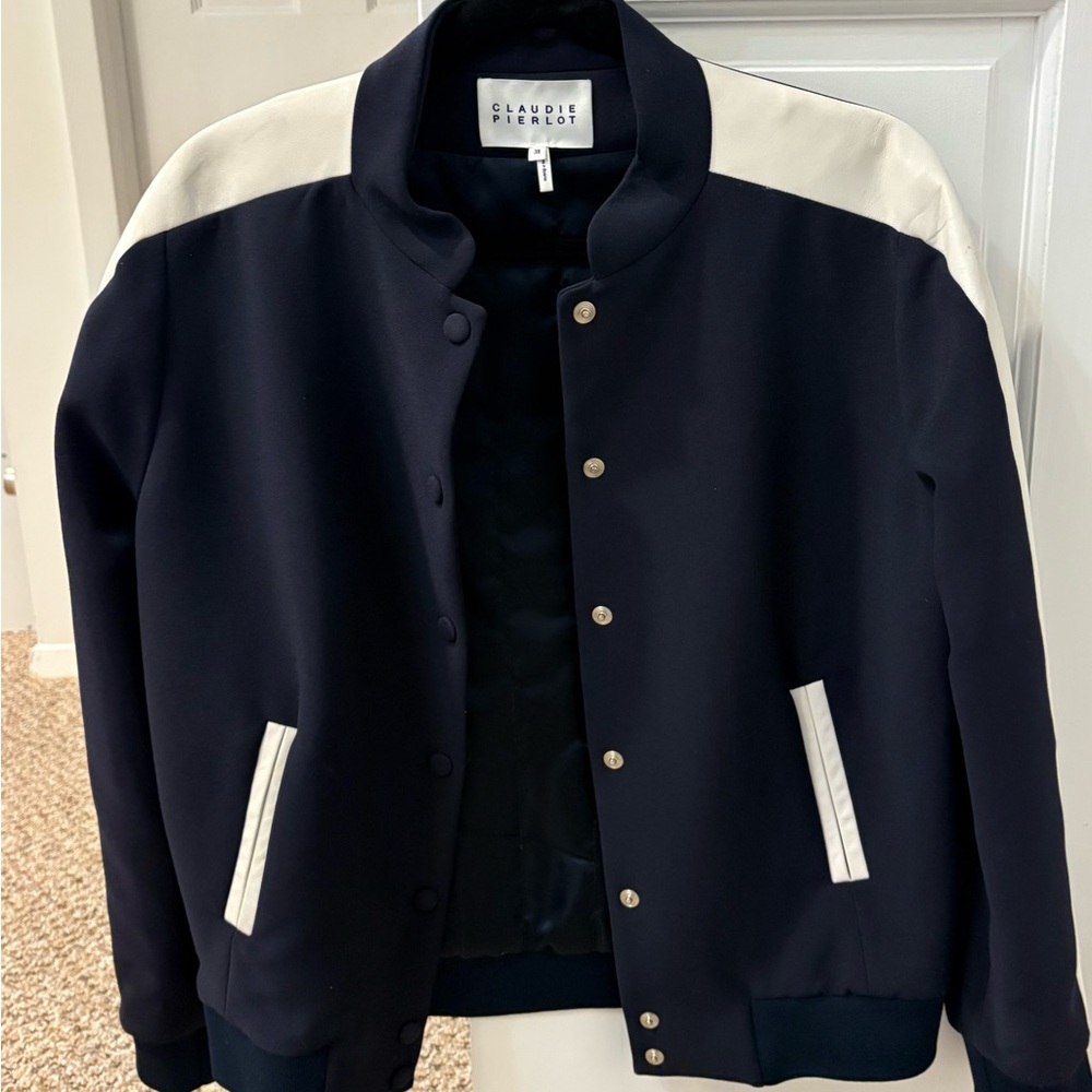Women's Navy and White Bomber Jacket